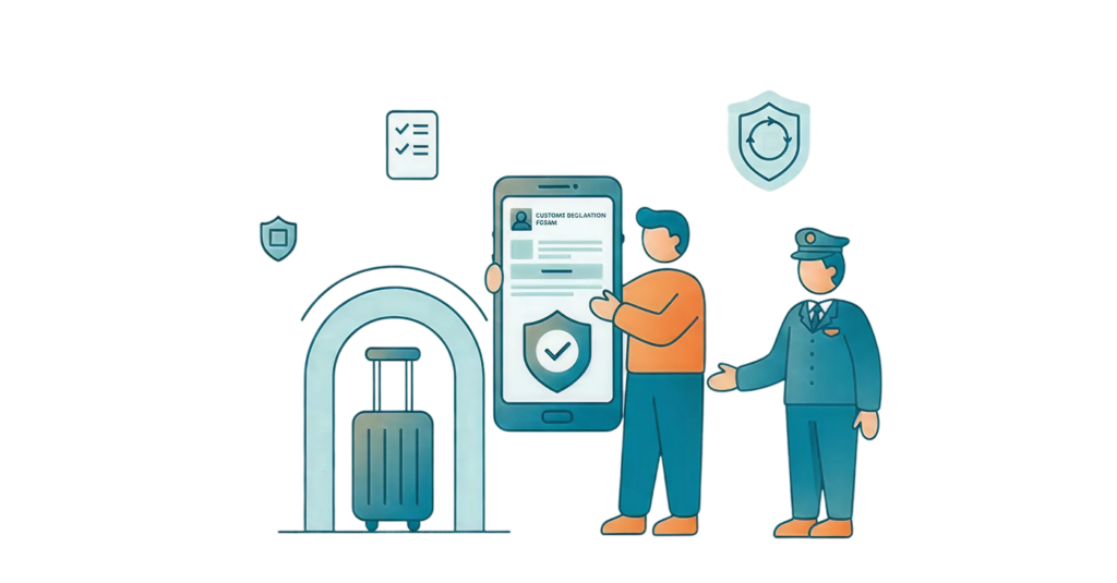Electronic Customs Declaration E-CD app and luggage check illustration